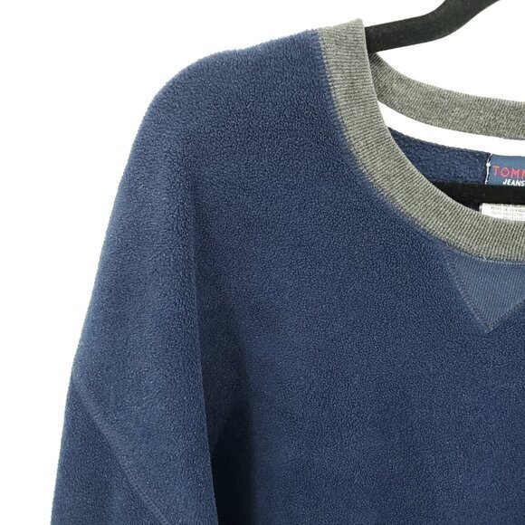 VTG Y2K Oversized Tommy Jeans Hilfiger Fleece Pullover Sweatshirt XL Blue/Gray - Picture 5 of 16